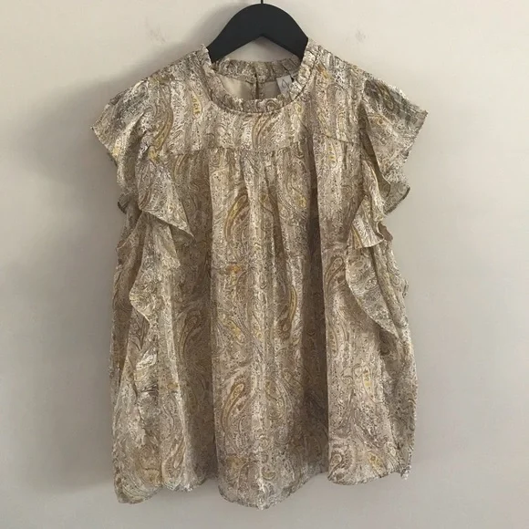 NWT Joie | Sheer Paisley Sleeveless Ruffle Top | Med - Picture 2 of 9